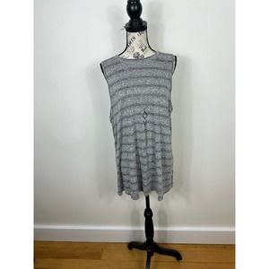 AB Studio Gray and Black striped Tank top with removeable necklace